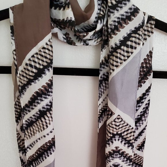 Jones New York Accessories - Jones New York Silk Scarf Geometric Black Gray Brn